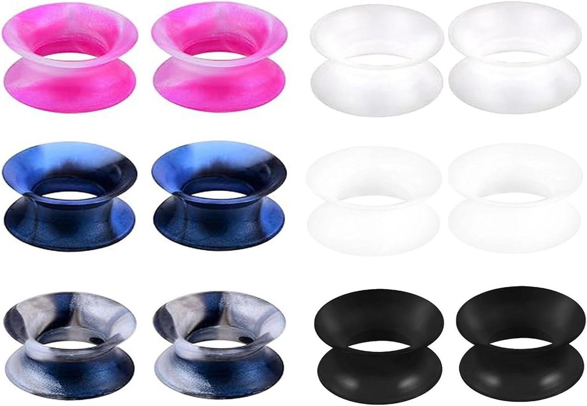 CSGoods - Set van 6 paar extra zachte siliconen oortunnel plugs voor mannen en vrouwen, 3-20 mm - meerkleurig