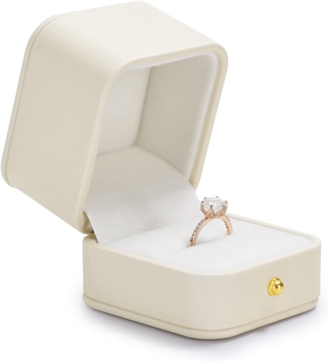 Luxe Witte Ringdoos voor Bruiloft, Verloving en Cadeaus