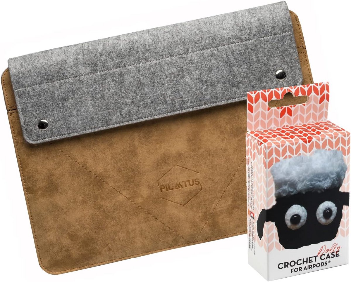 Laptoptas 14 Inch Caramel Met Haakfiguur