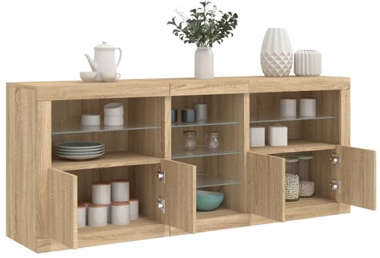 Buffet avec éclairage LED vidaXL 162 x 37 x 67 cm, couleur chêne Sonoma