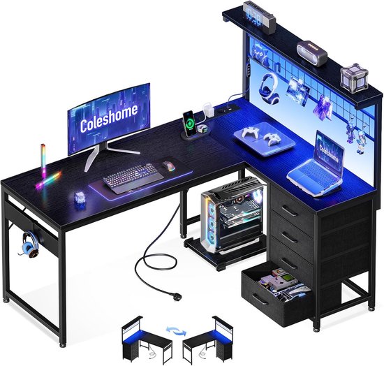 ODK Hoekbureau, in hoogte verstelbaar, L-vorm, elektrisch bureau met 2 USB-poorten en 2 stopcontacten, bureau, in hoogte verstelbaar, 150 x 120 cm, wit