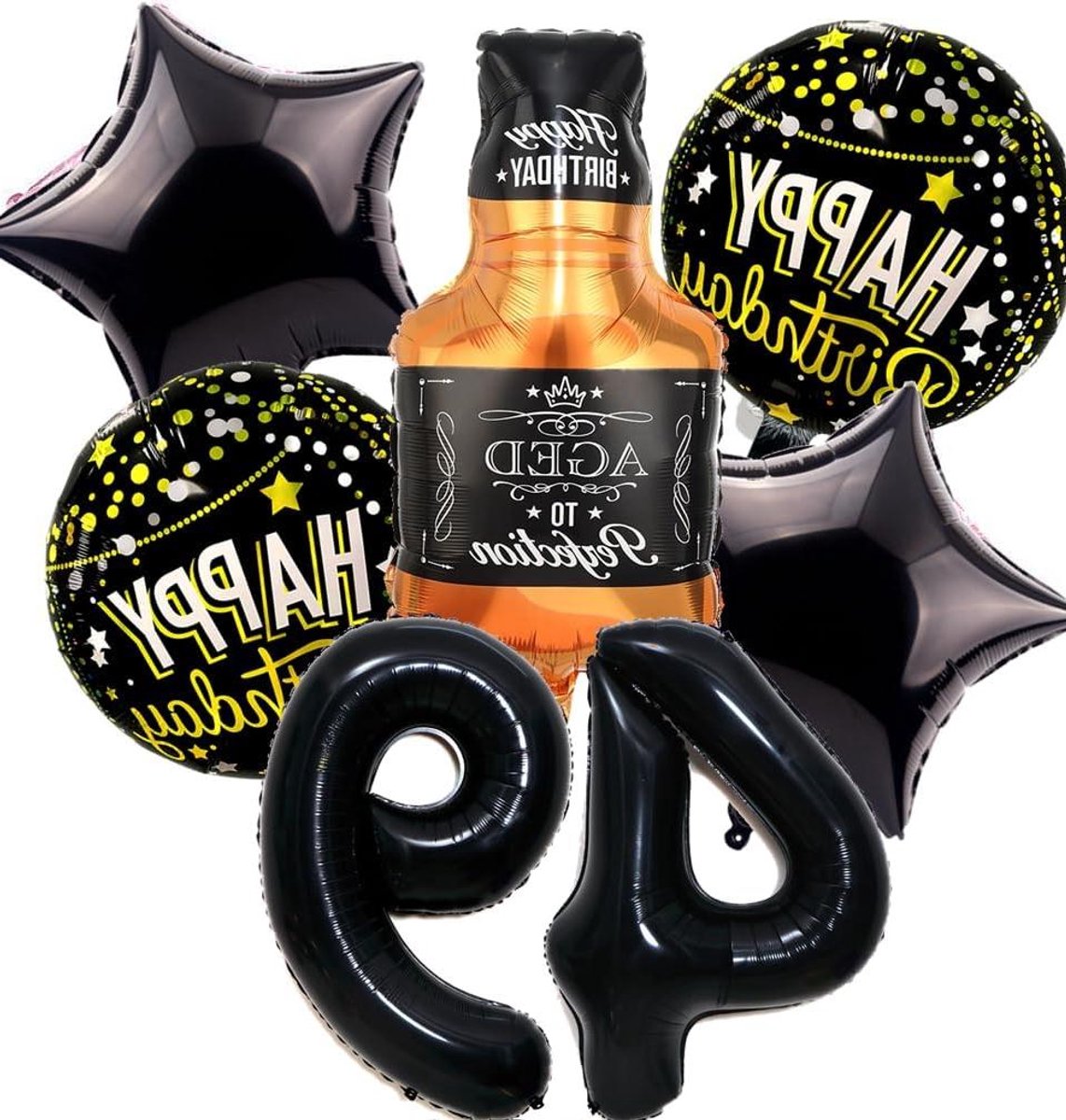 Provento - Ballon voor 49e verjaardag met zwarte ballonnen en whisky decoratie voor mannen en vrouwen - Verjaardagsdecoratie 49 jaar - Ballon in de vorm van wijnfles