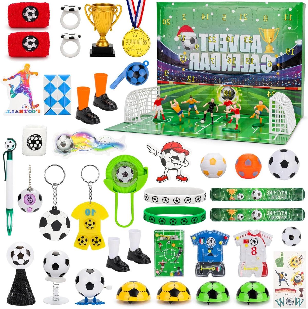 Provento - Voetbal Adventskalender 2025, Aftelling Kerstcadeaus voor Jongens en Meisjes, Voetbal Accessoires, Kerst Kous Vullers, Wereld Voetbal Cadeaus, Voetbalfans.