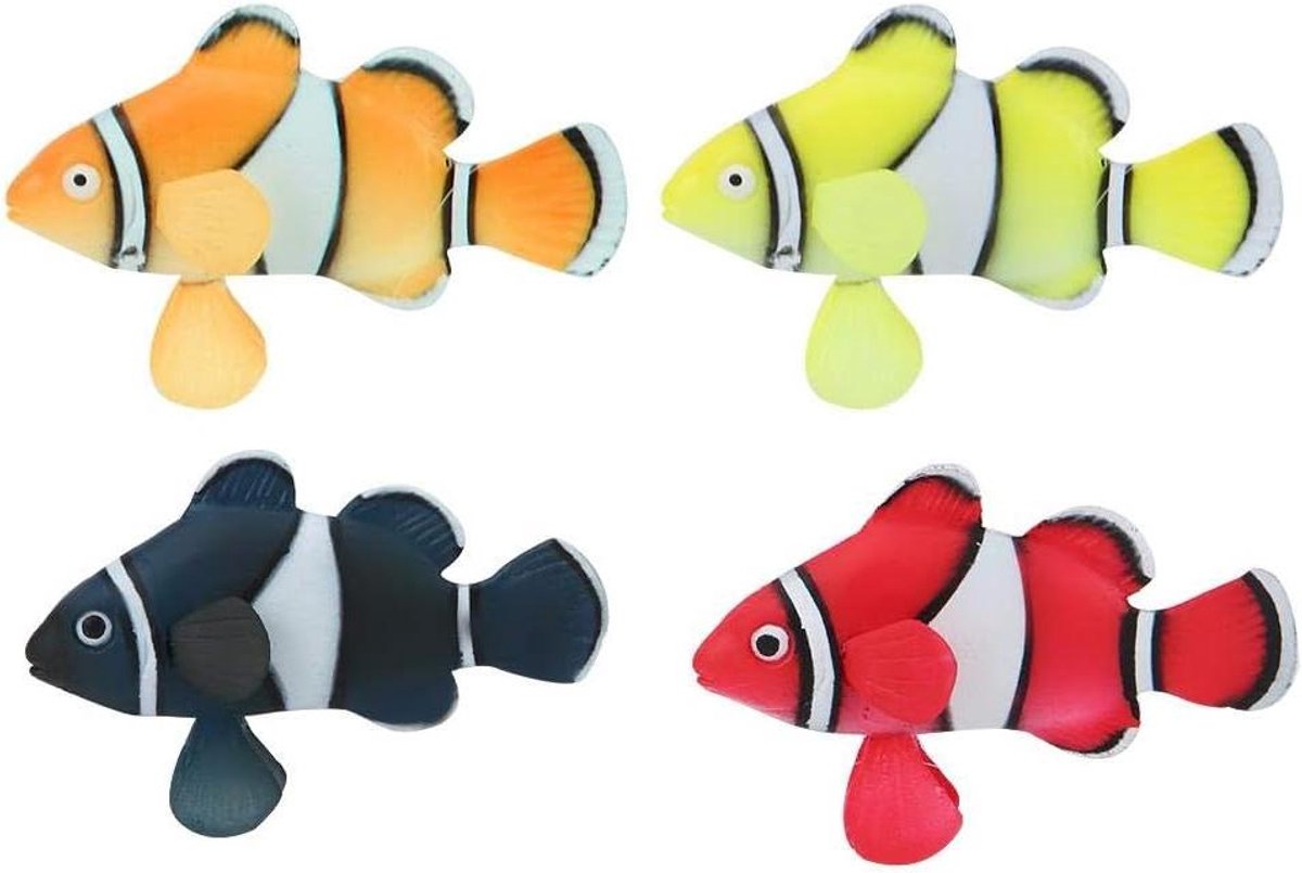 Ronte - Kunstmatige Clownvis voor Aquarium - Set van 4 - Levensecht en Bewegend - Siliconen - Zwemmend - Tropische Vis - Decoratie voor Onderwater Landschap