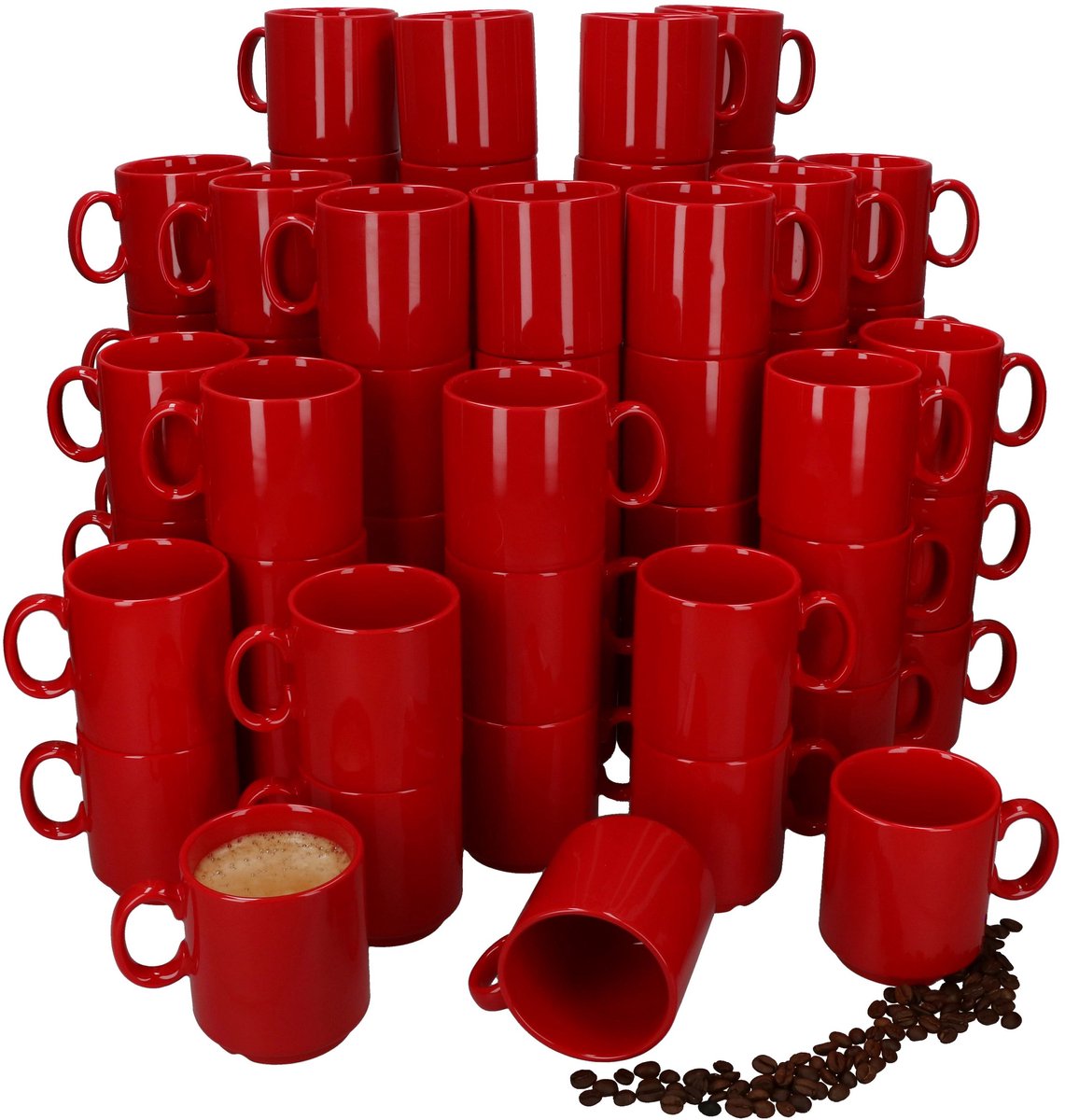 Set van 72 EVENT stapelbare koffiemokken rood porselein 250 ml