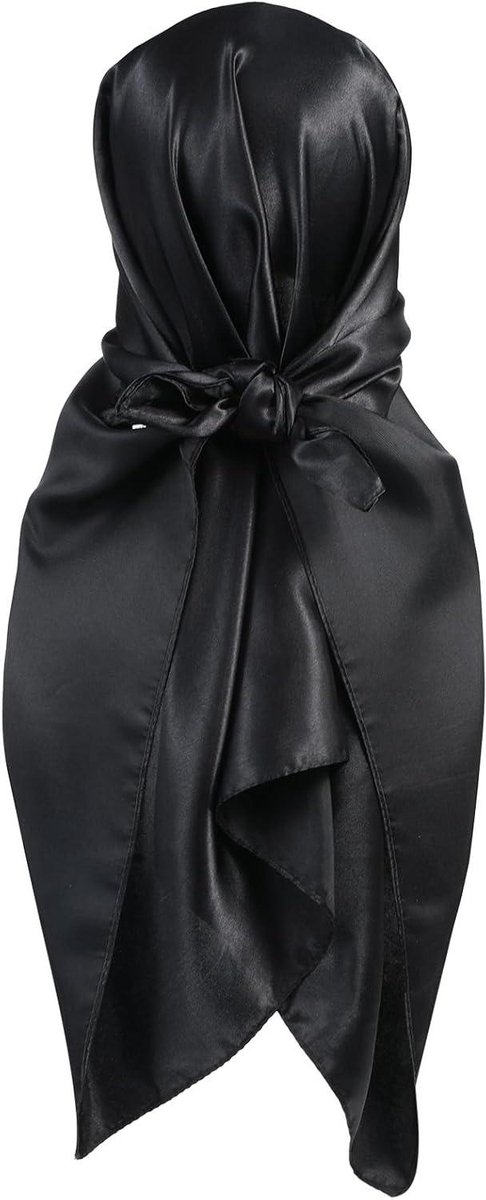 Ronte - Satijnen Vierkante Hoofd Sjaal voor Vrouwen - Zwart - Zijdeachtig Haar Wrapping - Medium Maat - Stijlvolle Bandana - Voor Nachtelijk Gebruik - 35.4 x 35.4 inch