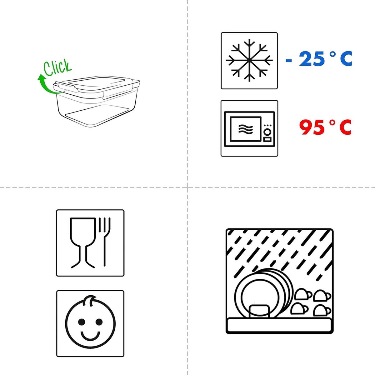 Stunq® Set van 4 voedselopslagcontainers (0,4 l, 0,8 l, 1,4 l, 2,3 l), rechthoekig, plastic, 100% lucht-/waterdicht, magnetronbestendige opslagcontainers, mint