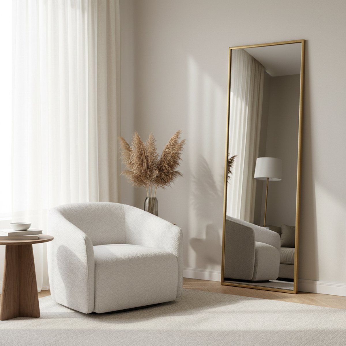 Wandspiegel Rechthoek - Stalen Spiegel voor Woonkamer, Slaapkamer of Hal - 195x55 cm - Wandspiegel Goud