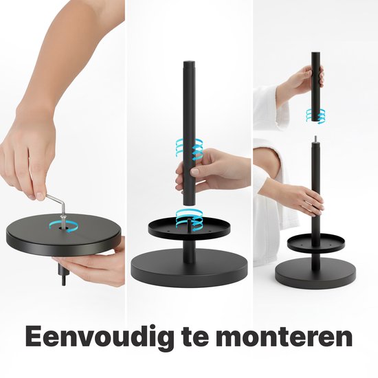 Montage-instructies voor zwarte toiletrolhouder.