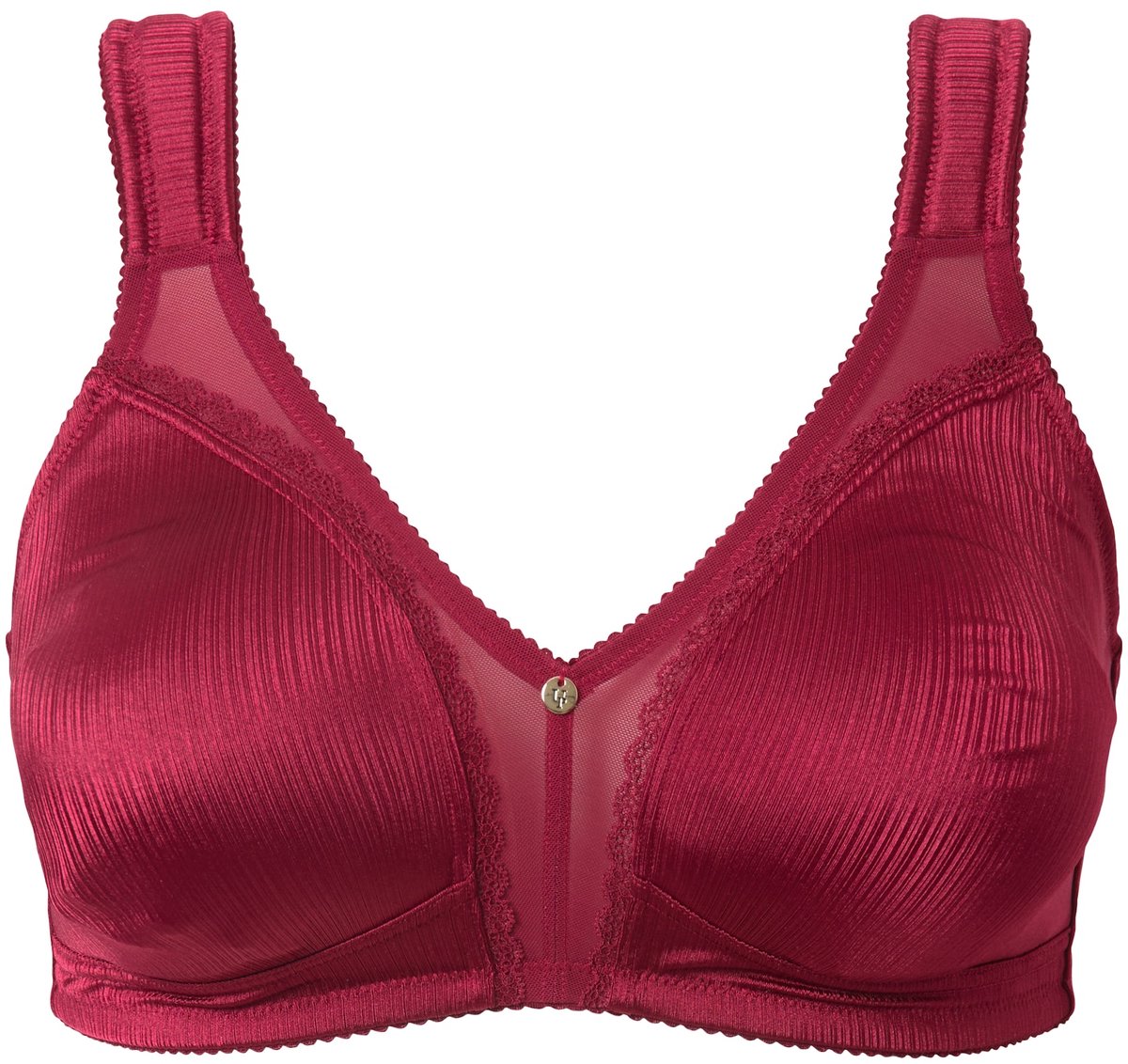 Ulla Popken - Dames - Minimizer-beha satijn kant zonder beugel - Wijnrood - Maat 100E
