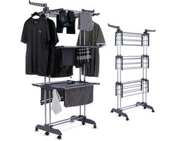 Waskrek - Droogrek Torens - Kleding Drogen - Inklapbaar Met Wielen - 45 x 75 x 173 cm - Zwart