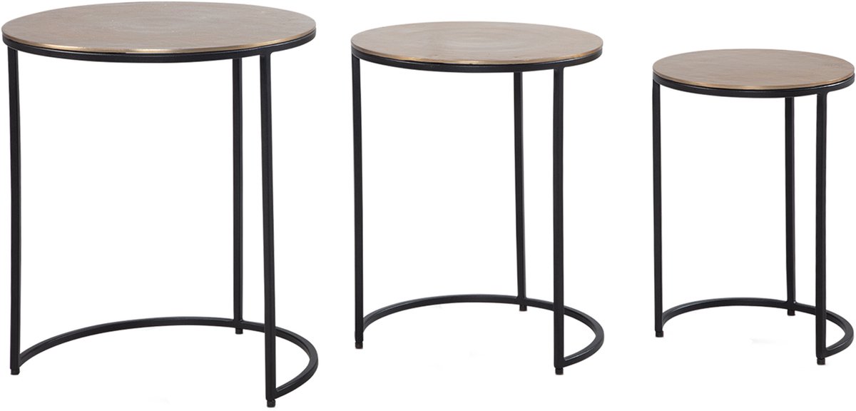 Bijzettafel set van 3 aluminium goud/zwart design nesttafel metaal rond | Woonkamertafel bijzettafel modern | Salontafel decoratieve tafel 3-delig woonkamer | Nesttafels