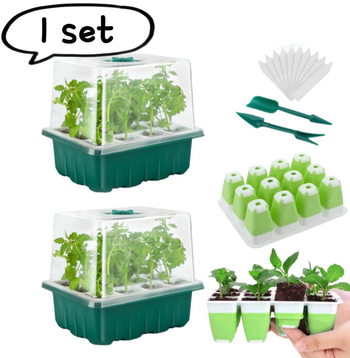 1 set - Plantenkweekbakken - Siliconen kweekbakken met 12 cellen - Zaadstartbakken - Plantenkweek - Fluorescerend geel