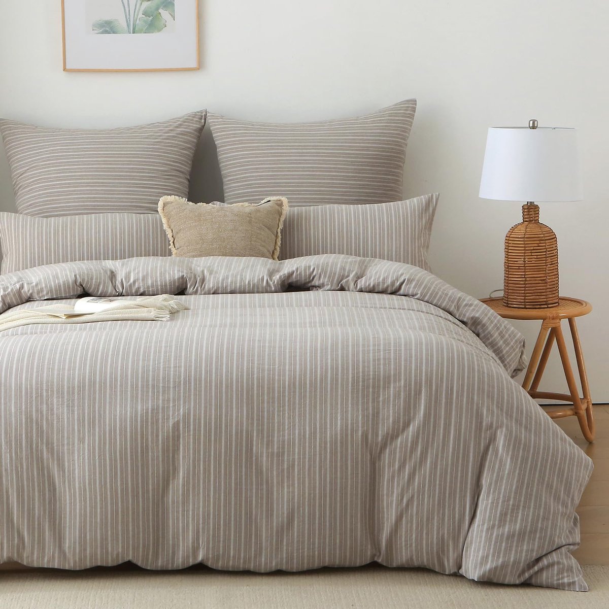 Unyqoos Luxe beddengoedset van katoen met ritssluiting en gestreept ontwerp beige