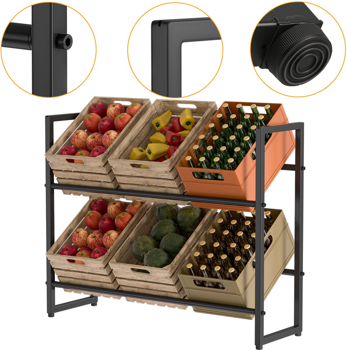 3 Stuks Krattenrek 105x32x85cm Voor 6 Kratten Multifunctioneel Opbergrek voor Drankkratten Flessen en Voorraad