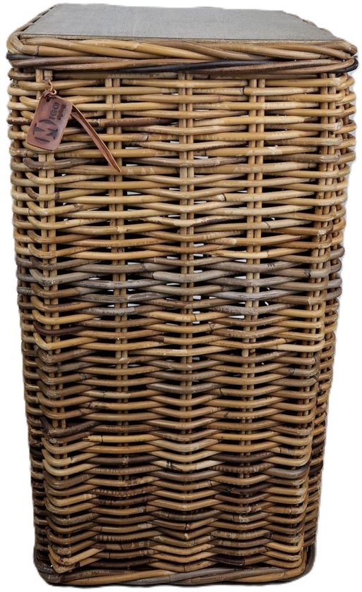 Migo Styling - Plantenzuil - Bloemenzuil -Plantenstandaard - Rotan zuil - Brown - Houten Plateau - Hoogte 70 cm - Riet