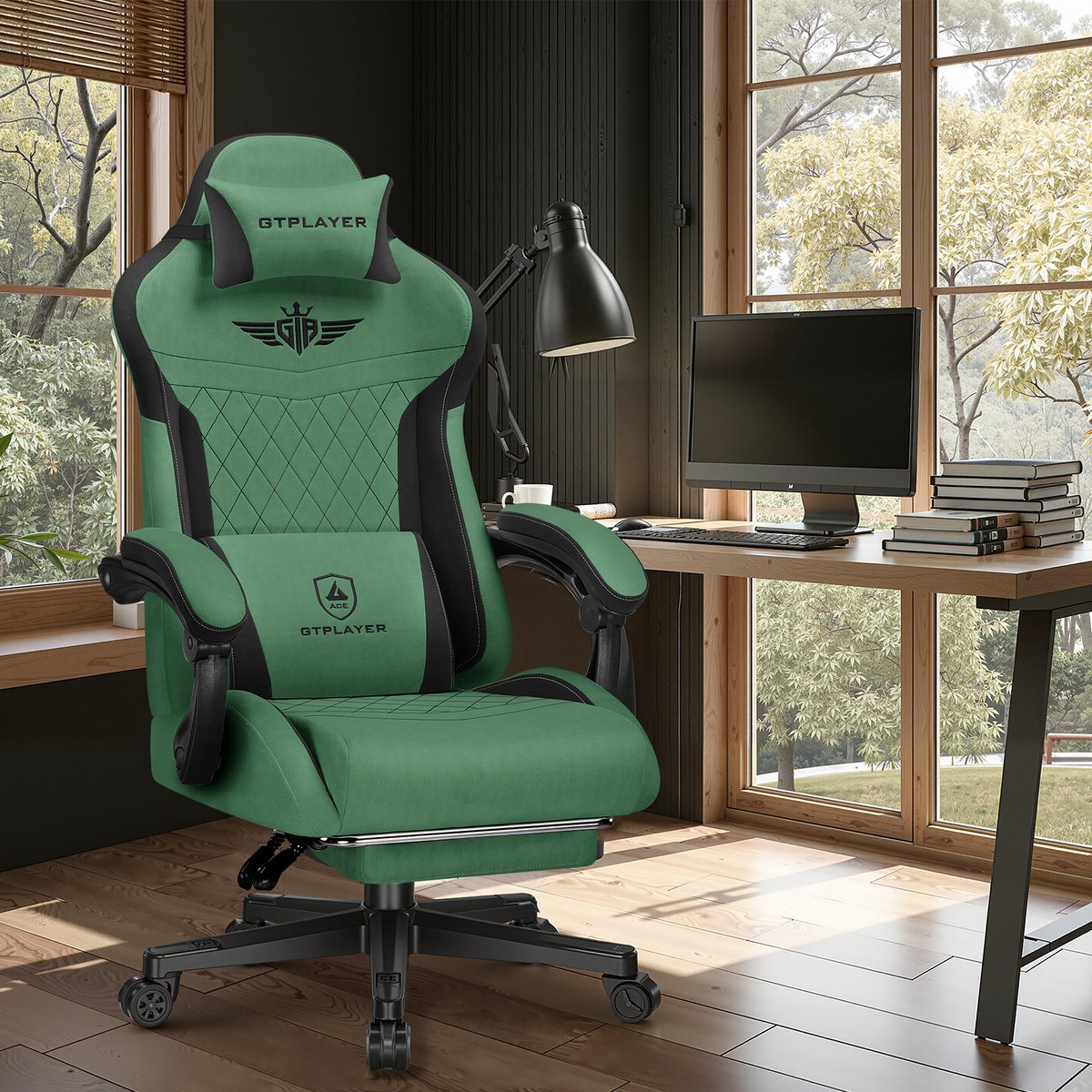 GTPLAYER Gamingstoel Technische Stof met Lendensteun - Groen - afbeelding 2