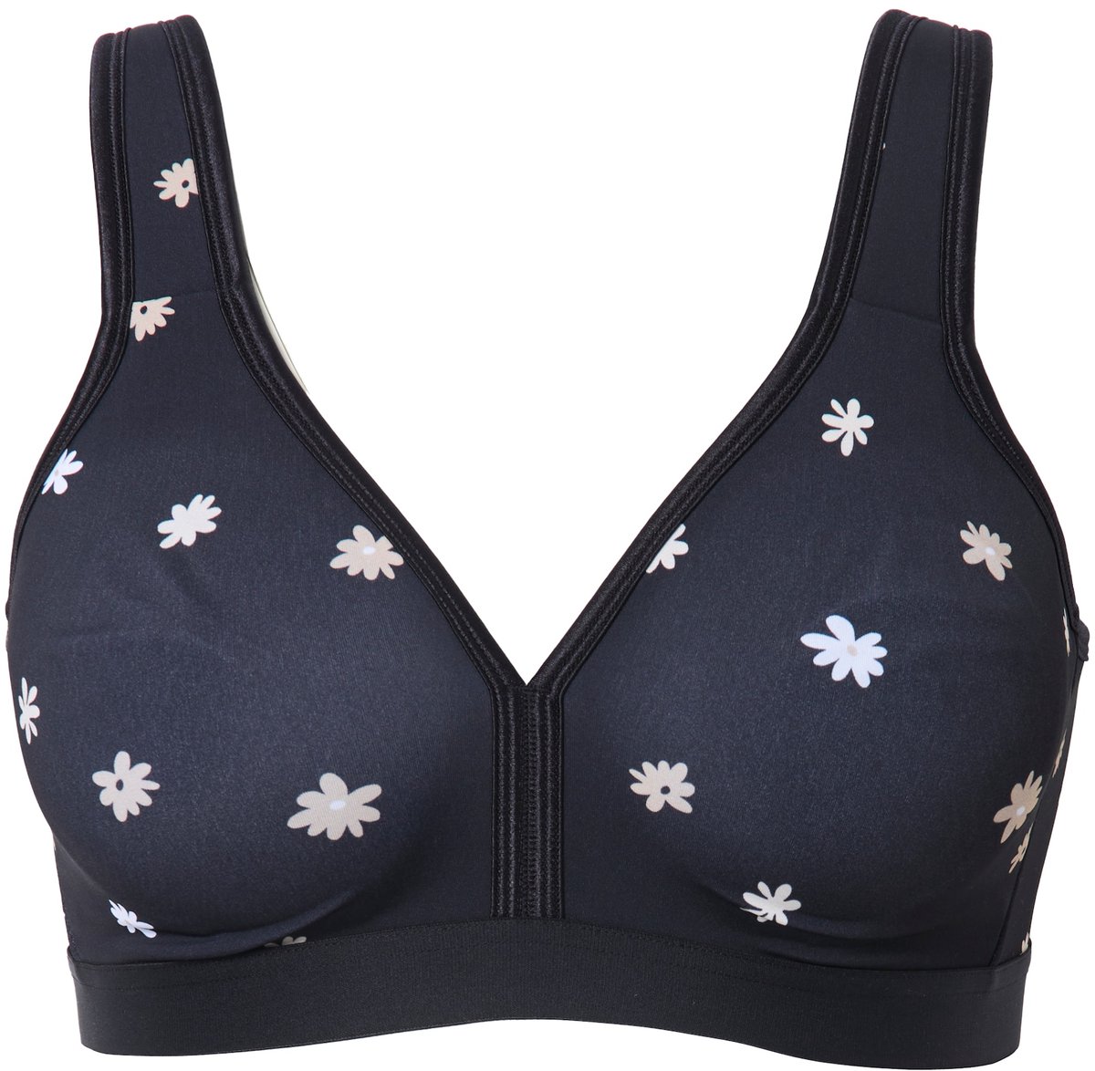 Ulla Popken Dames - Minimizer-beha bloemen zonder beugel - Zwart