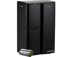 Rilenta Prullenbak Afvalscheiding 60 Liter met 3 Vakken & 40 Vuilniszakken - Pedaalemmer RVS Keuken - Vuilnisbak - Afvalbak - Vuilbak - Compostbak - Afvalemmer Kantoor & Flessen - Prullenbakken - Afvalscheidingprullenbakken - Cadeau - Mat Zwart