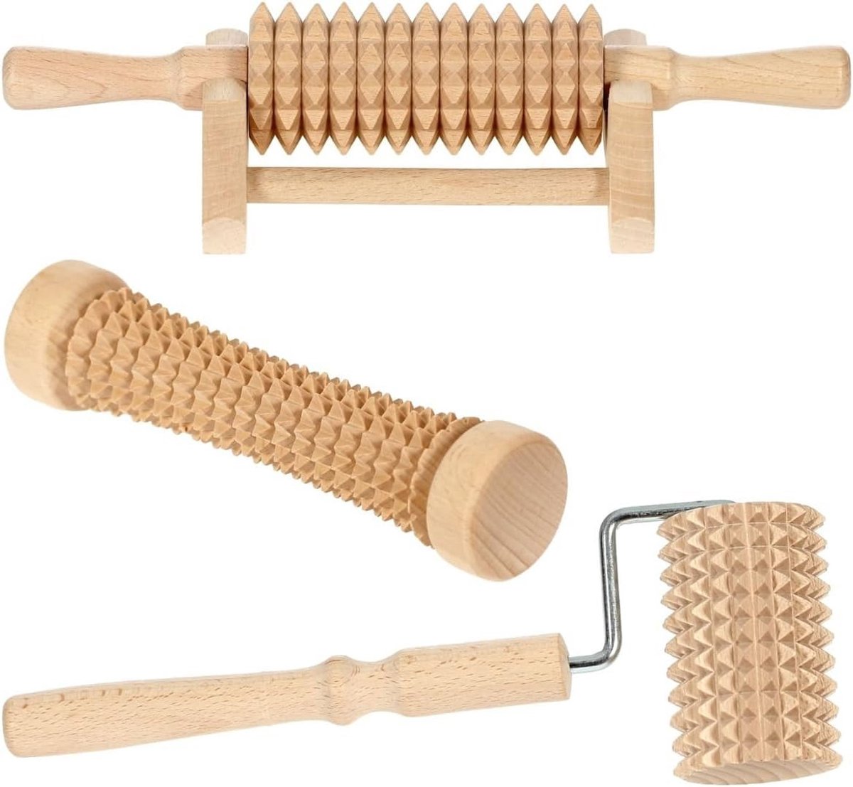 Set van 3 Houten Massage Rollers voor Spierontspanning en Doorbloeding