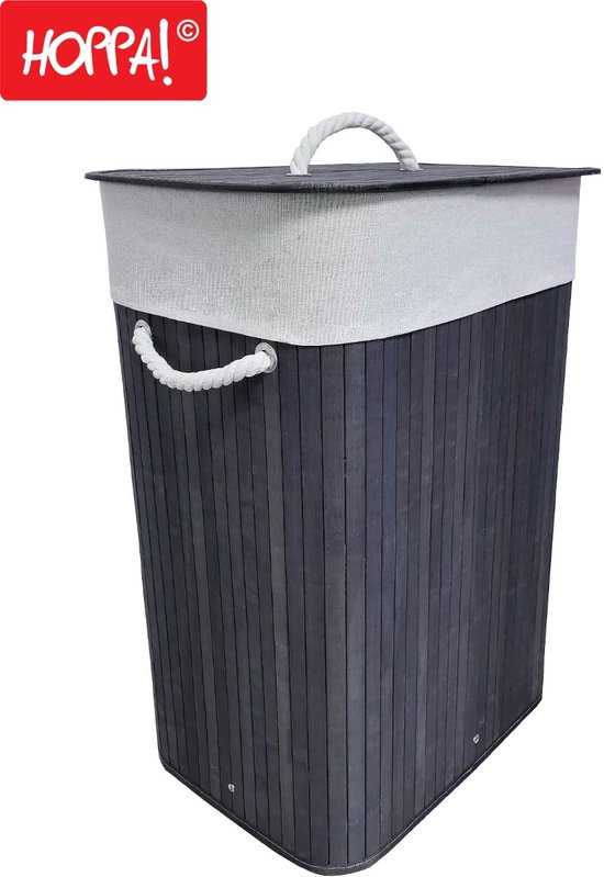 Hoppa! Grand panier à linge pliant en bambou, Panier de rangement, Bamboe, Beige, 40 x 30 x 60 cm