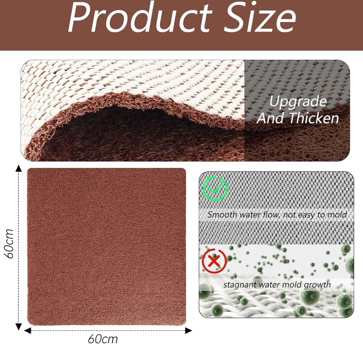 Stunq® Antislip douchemat, 60 x 60 cm, zachte luffa, anti-schimmel, pvc, badmat voor douch