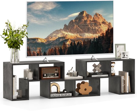 COSTWAY Televisiekast, 3-delig, vrij te combineren, houten televisietafel voor tv's tot 65 inch, tv-lowboard, hoekplank, uittrekbaar, boekenkast, opbergrek, multifunctioneel (grijs, 134-180) x 30 x 43