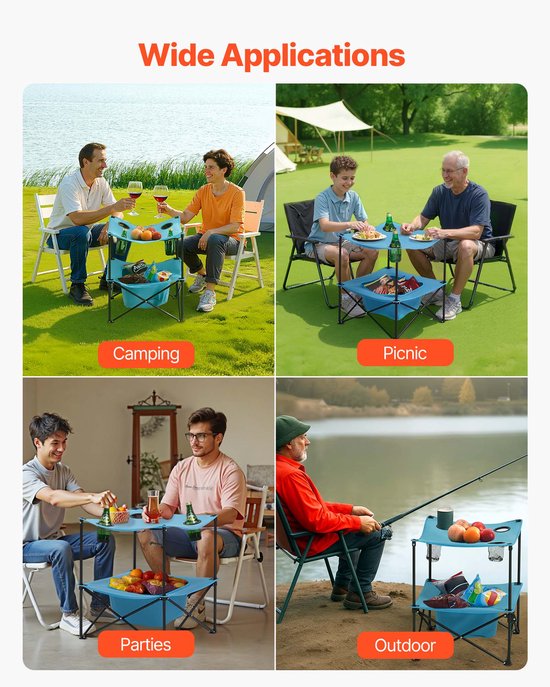 Opvouwbare kampeertafel, draagbare en lichtgewicht picknicktafel voor buiten, duurzaam 600D Oxford-materiaal met waterdicht canvas, inclusief 4 bekerhouders en draagtas, ideaal voor kamperen, tailgating en picknicks, blauw — afbeelding 4