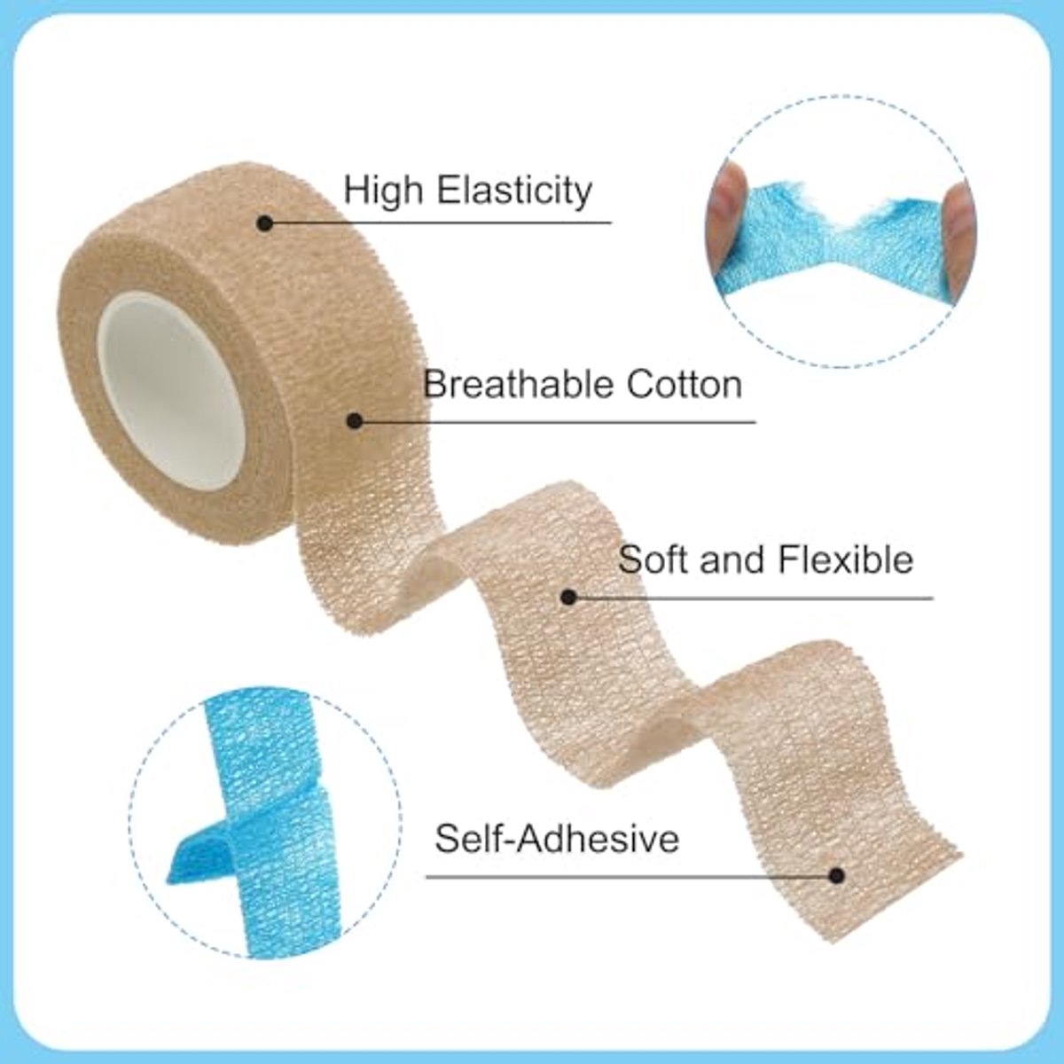 Sport vaste band, verpakking van 2 stuks, 5 x 12 m, wrap vaste elastische band voorkomt vingerwrijving voor golf, honkbal, volleybal, beige