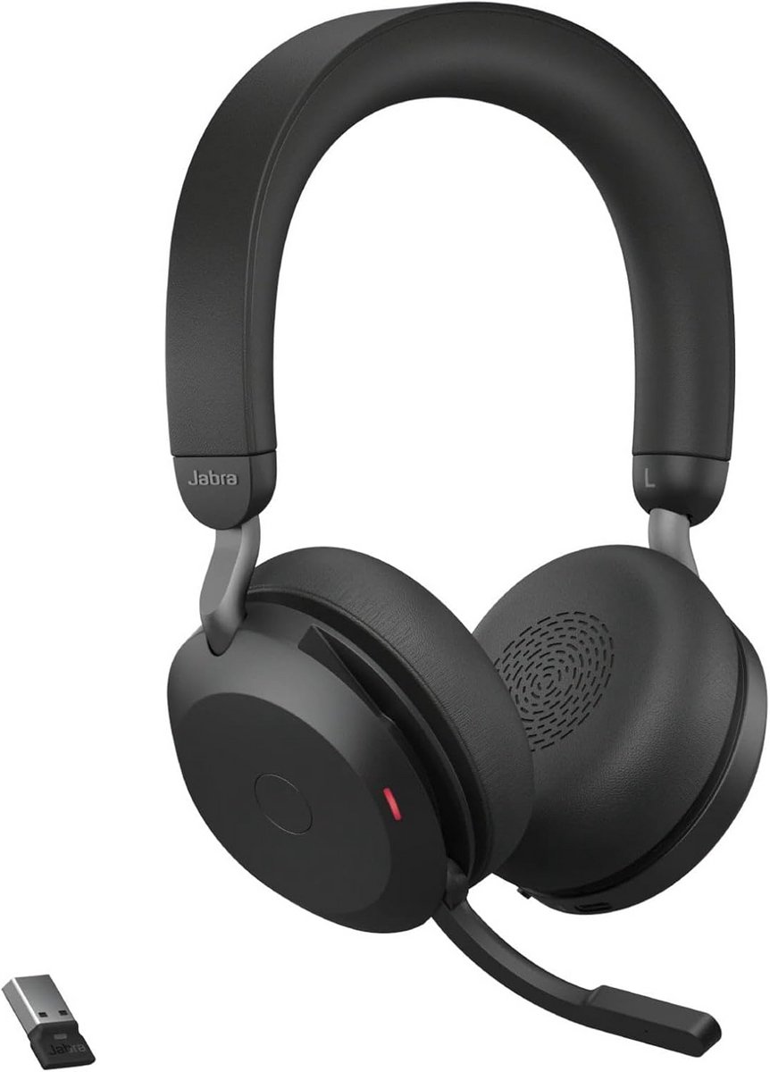 Draadloze Stereo Headset met Oplaadstandaard, ANC en 8 Microfoons voor Thuiswerken en Kantoor