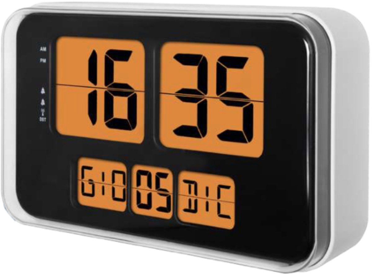 Lowell JD9910 wand- & tafelklok Radiogestuurde klok Rechthoek Zwart, Oranje, Zilver