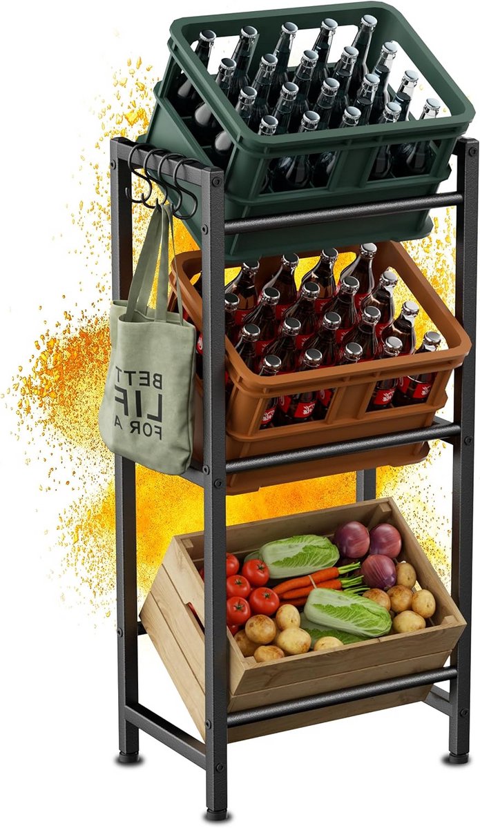 Stevig Metalen Opslagrek voor 3 Kratten - Bier, Fruit & Water Opslag - Draagkracht 150kg