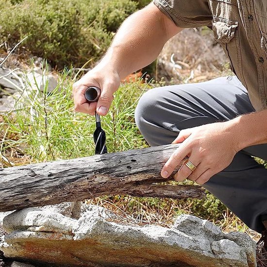 1-delige set handboorset voor overleven in de wildernis - draagbaar ontwerp met leren etui - handboor voor kamperen en buitenactiviteiten - rugzakboor voor op reis - 38*26*168 mm - geschikt voor kamperen, overleven in de wildernis, reizen - bruin. — afbeelding 4