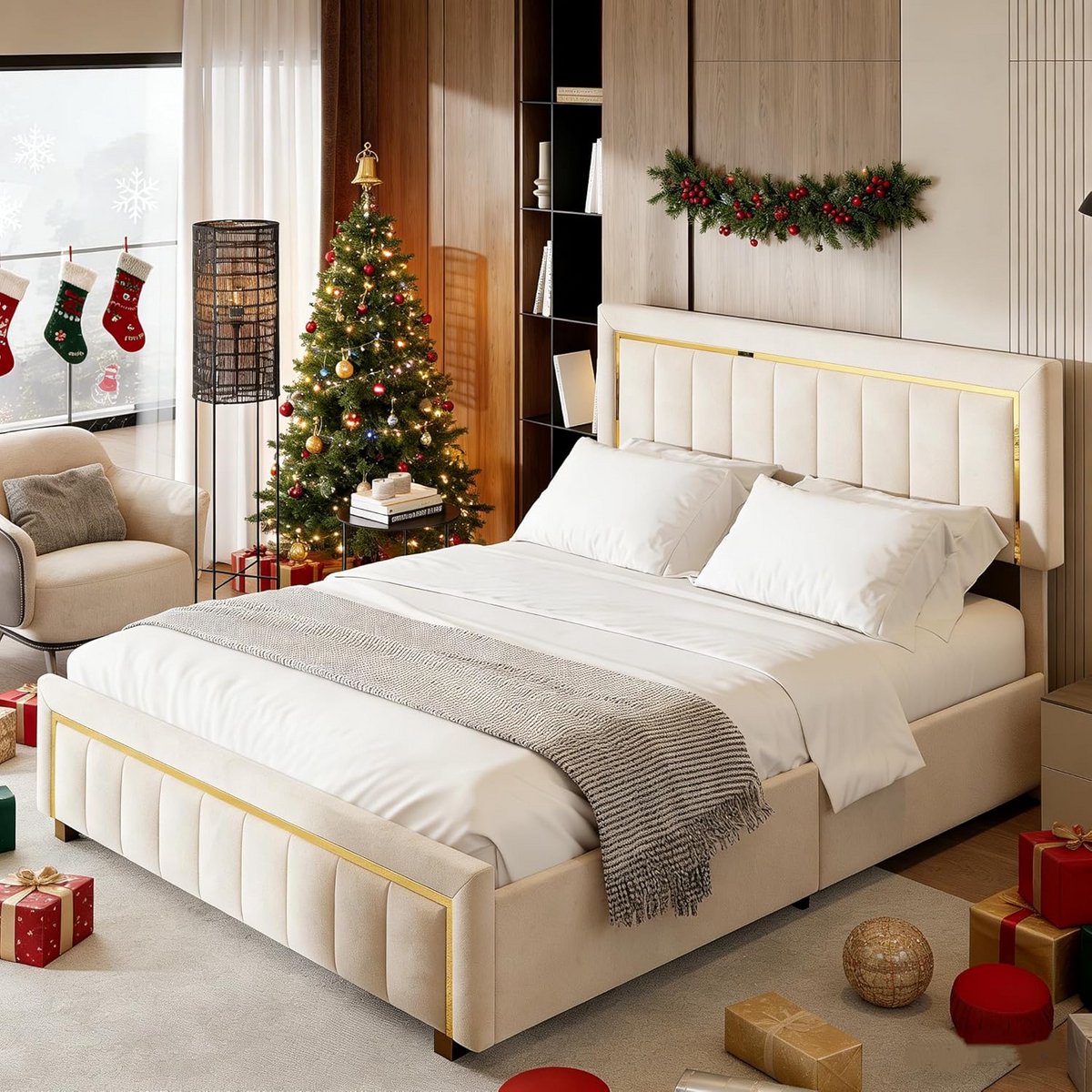 Tweepersoons Boxspring Bed 140x200 cm met Opbergruimte en Lattenbodem | Gewatteerd Hoofdeinde