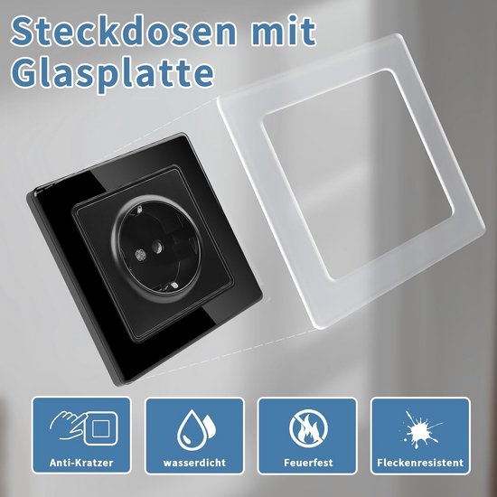 JIMEIDA Stopcontact met glas, wit, inbouw, 3-voudig, geaard