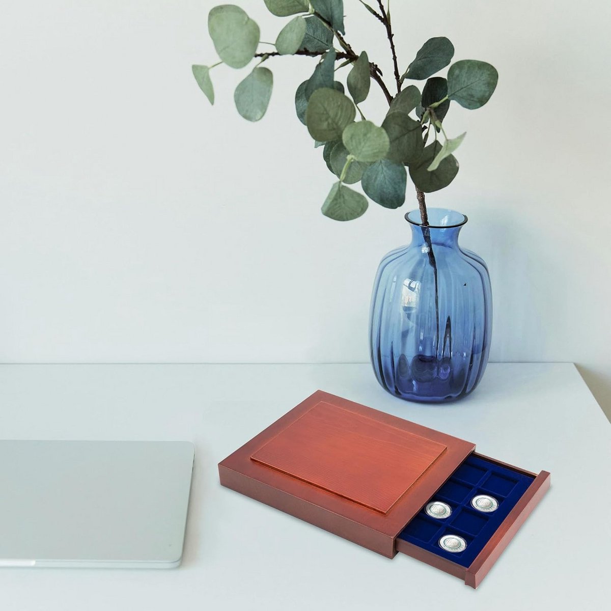 Luxe Houten Muntenlade voor Munten tot 36 mm in Mahonie Afwerking