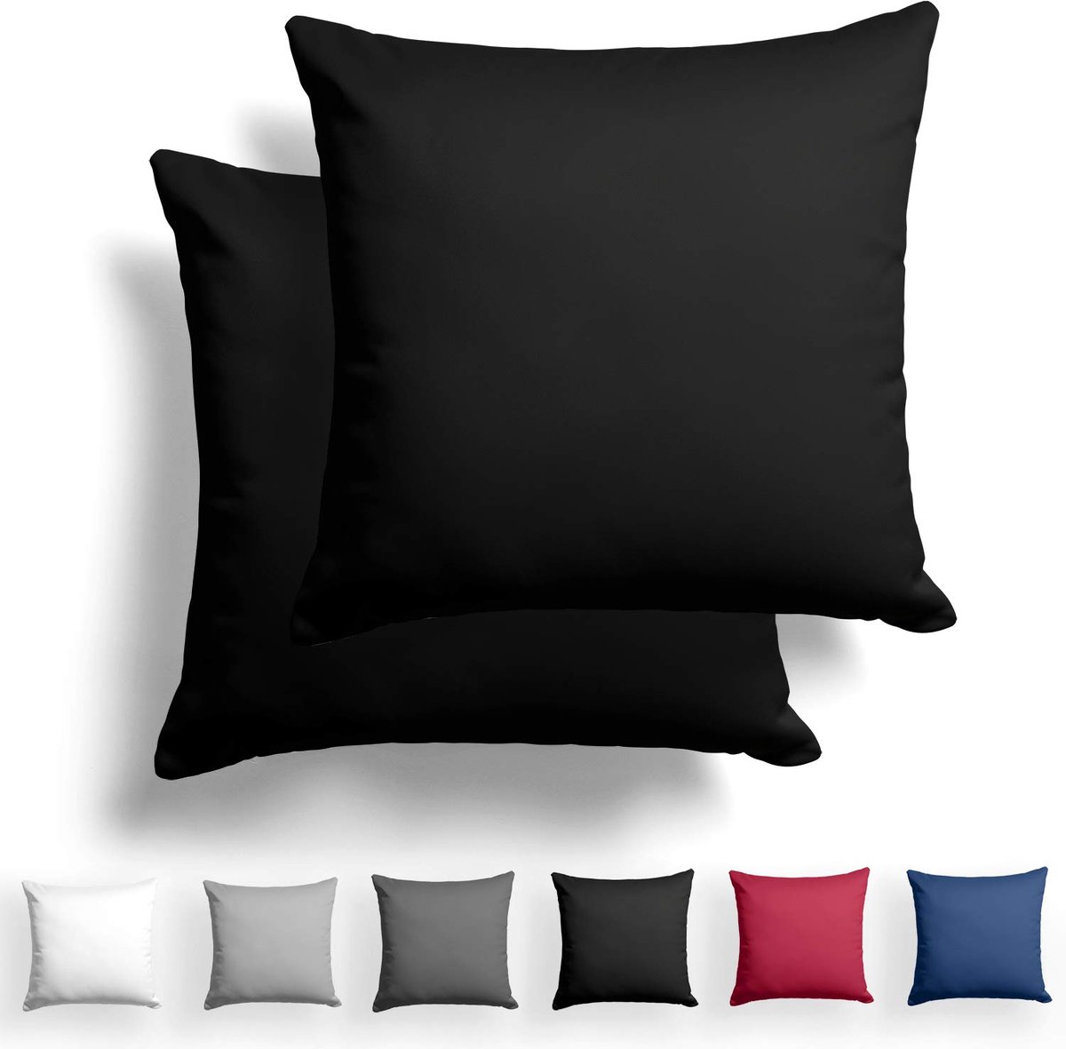 Unyqoos Set van twee luxe mako-satijnen kussenslopen van 50 x 50 cm in zwart