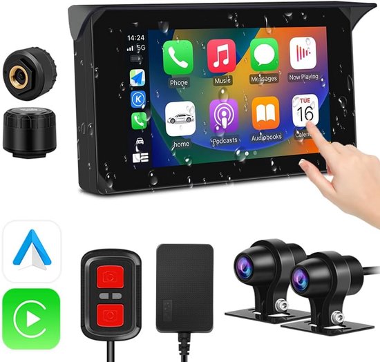 Motorfiets GPS Carplay Touchscreen – 5 Inch – Draadloos – Waterdicht IPX7 – Dual Bluetooth – Incl. Montageset