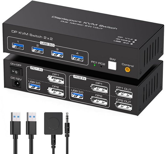 4K144Hz DisplayPort KVM-switch voor 2 pc's, geschikt voor 2 ...