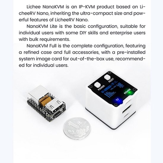 Sipeed NanoKVM IP-KVM Mini - Serveur Maintenance à Distance RISC-V 1TOPS NPU, HDMI 100M (Kit Complet Noir)