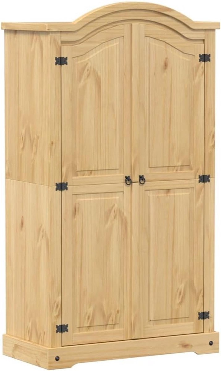 Houten kledingkast Corona 102x52x186 cm - pijnboomhout opbergkast met laden en hangstangen