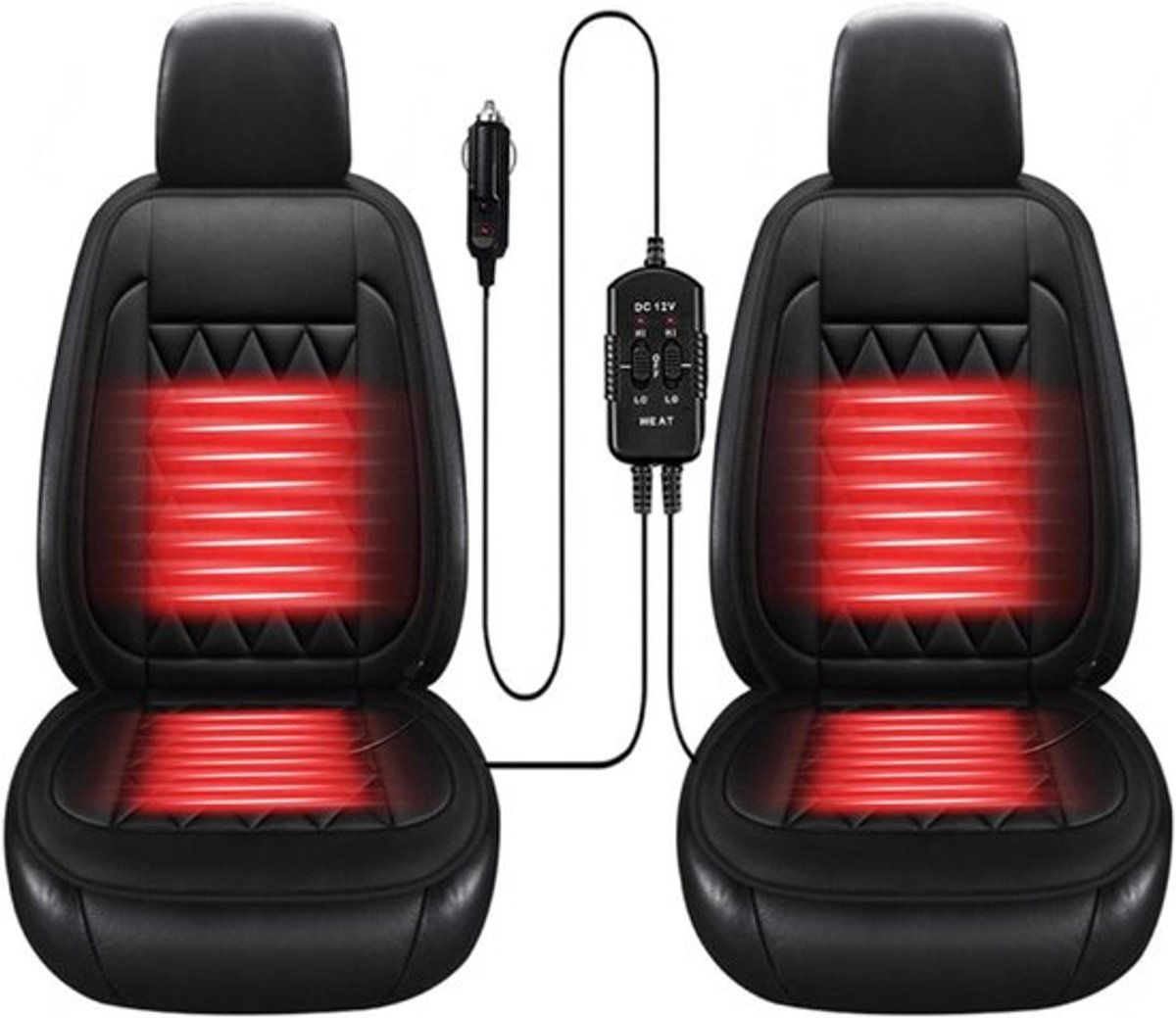 Verwarmingskussen voor autostoelen - Verwarmingskussen voor twee autostoelen - Luxe verwarmingskussen voor autostoelen - Instelbare temperatuur op twee niveaus - 2V verwarmingskussen voor autostoelen