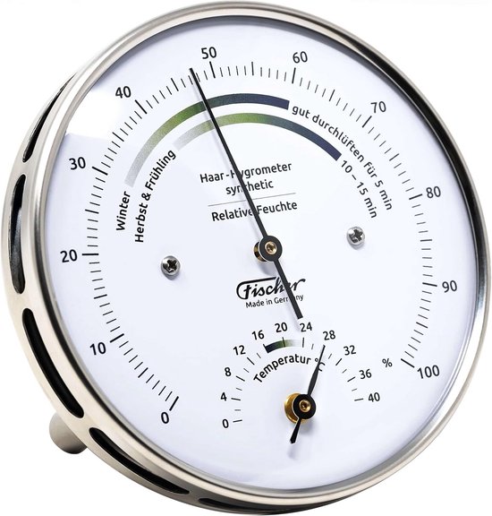 Hygrometer voor binnenklimaat met thermometer - roestvrij staal - 0-100 ...