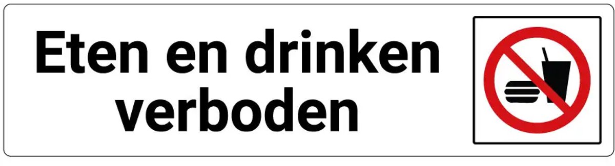 Eten en drinken verboden deurbordje met zelfklevende strip | dibond materiaal | 20 x 5 cm