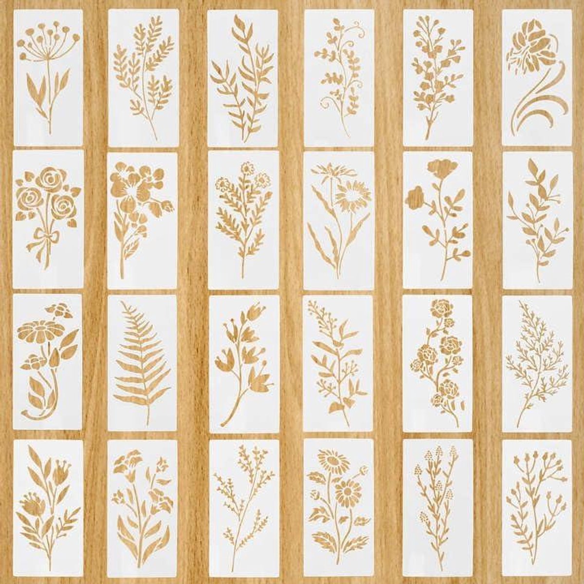 Ronte - Sjablonen Bloemen 24 stuks 15 x 7,5 cm - DIY Bladschilderen Tekensjablonen Herbruikbaar - Stencil Scrapbooking en Houten Meubels