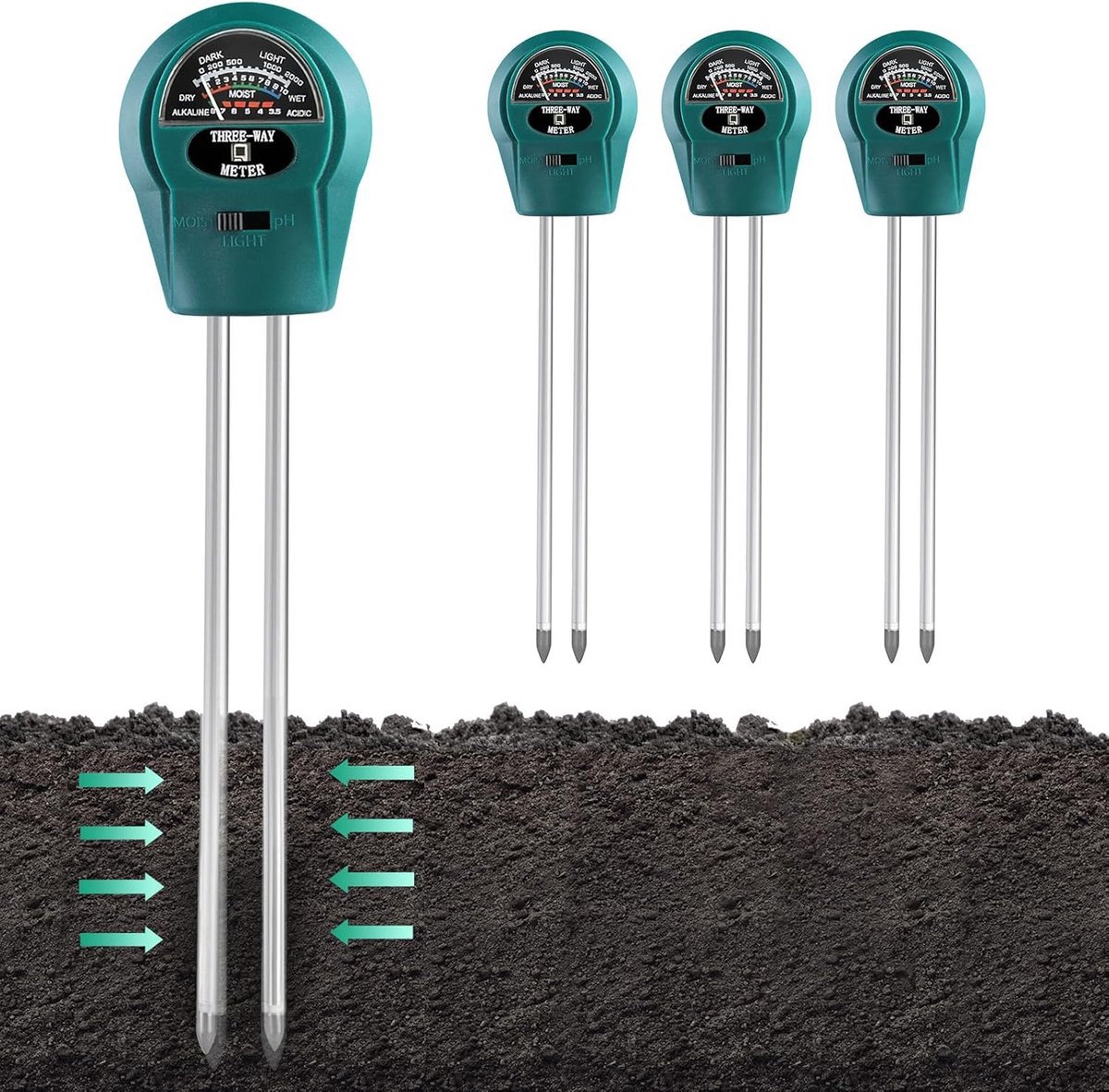 3-in-1 Bodemtester voor Planten - Vochtmeter pH Lichtmeter voor Tuin en Binnenplanten