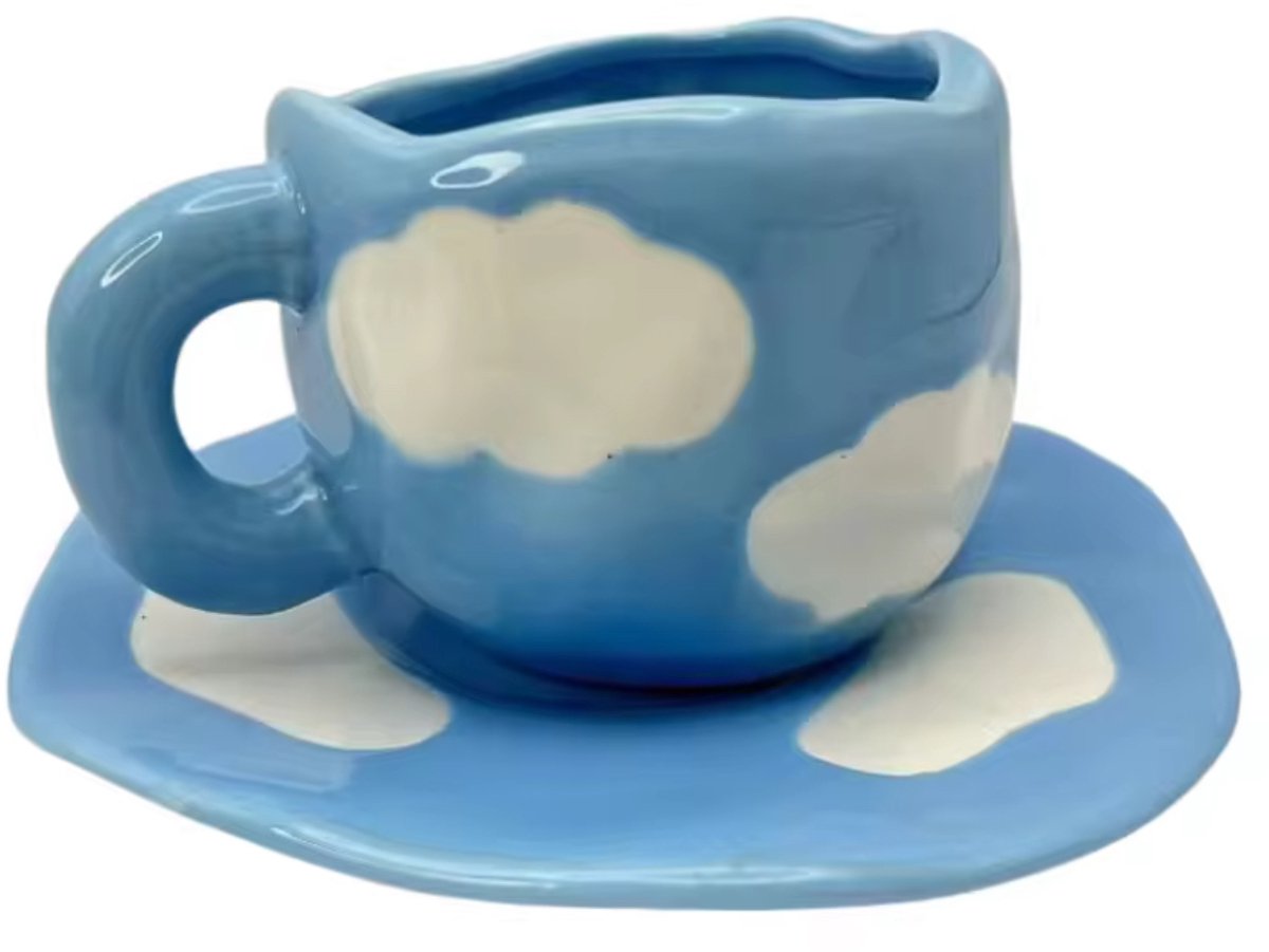 Exclusieve Handgemaakte Keramiek Kop-en-Schotel Set - 280ml - Uniek, Artistiek & Perfect Cadeau