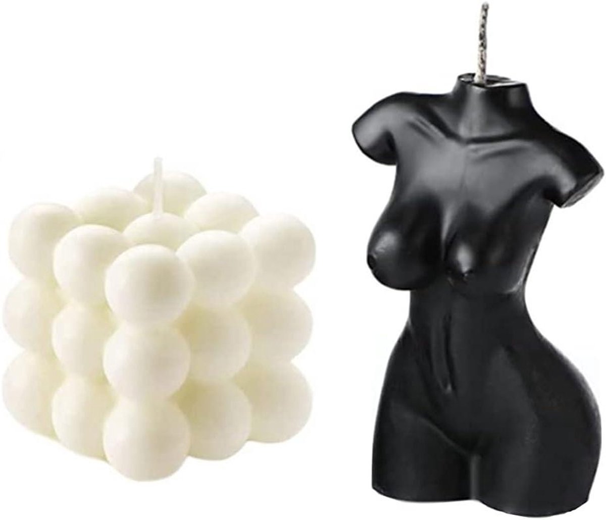 Ronte - Handgemaakte sojawas kaarsen voor huis en badkamer met esthetisch design (zwart-wit, set van 2)