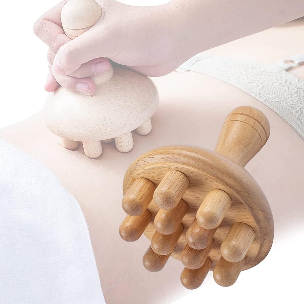 Houten Paddestoel Massager voor Lymfedrainage - Cellulitis Verzachten & Vetverbranding