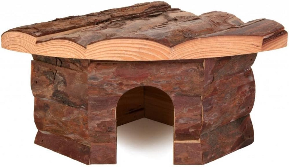 Hoekhuis van boomhout voor hamsters en muizen, 21 x 10 x 15 cm, natuurlijke schuilplaats met uitkijkdak